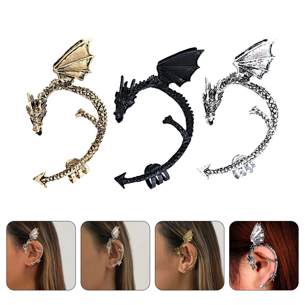 

3 Pcs Earrings Nightclub Clip Cuff Wrap Crawler Fashion Jewelry Cuffs Gothic Bat Wing Dragon Clips