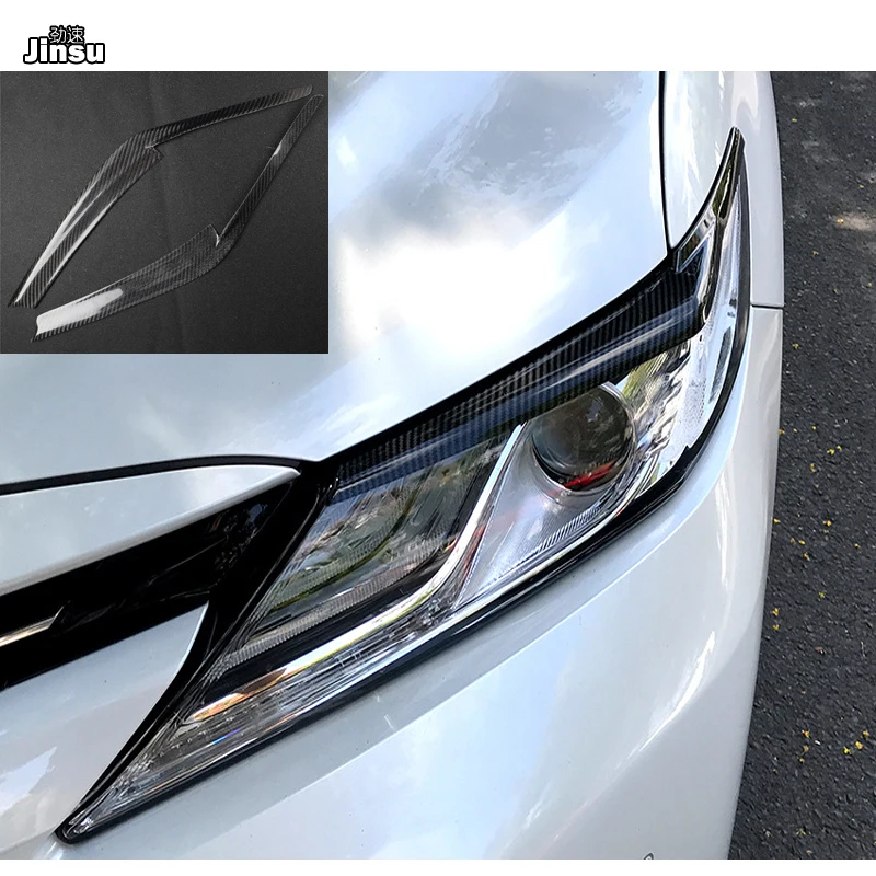 

Real Carbon Fiber Headlight Eyebrow Headlamp Eyelids Cover Sticker Trim For Toyota Camry 8th LE XLE SE XSE 2018 - 2022 Year 2pcs