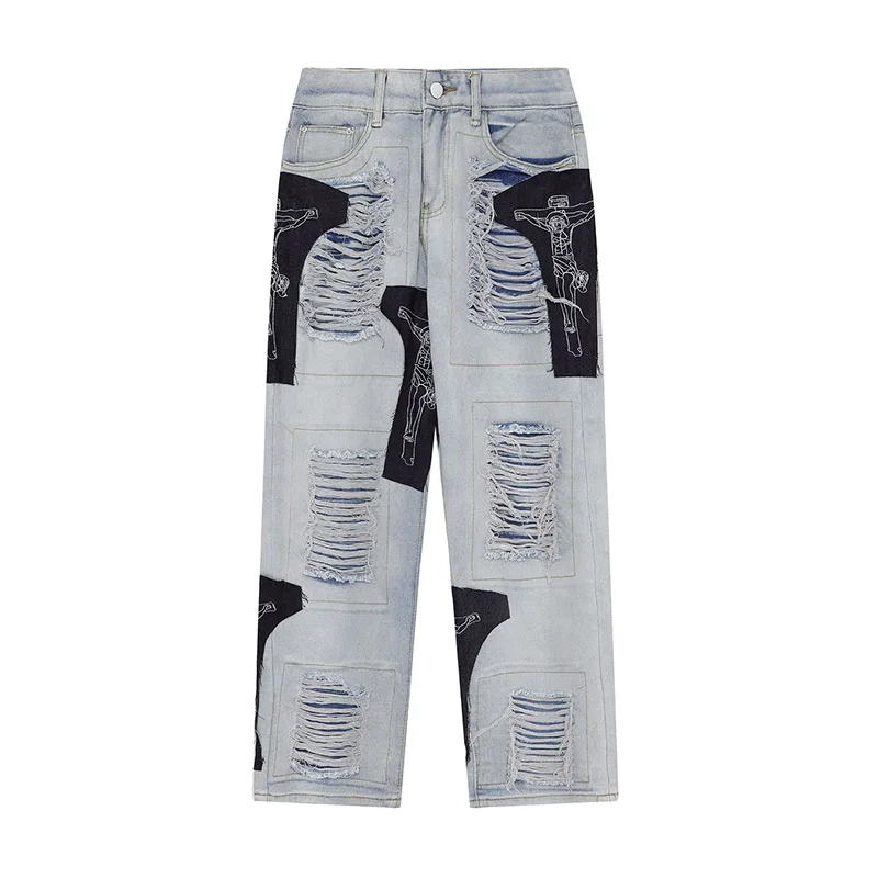 

Джинсы Harakuju мужские рваные в стиле хип-хоп, свободные штаны из денима, прямые брюки в стиле пэчворк, уличная одежда