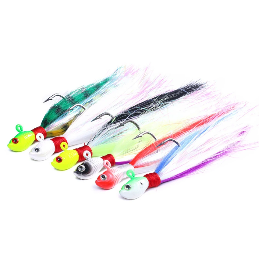 

1 PC Fishing Lure Metal Swim Buck Tail Jig Hook Bait 56g Deer Hair Feather Hook Beard Jigging Soft Fishing Lures Wobbler Bait