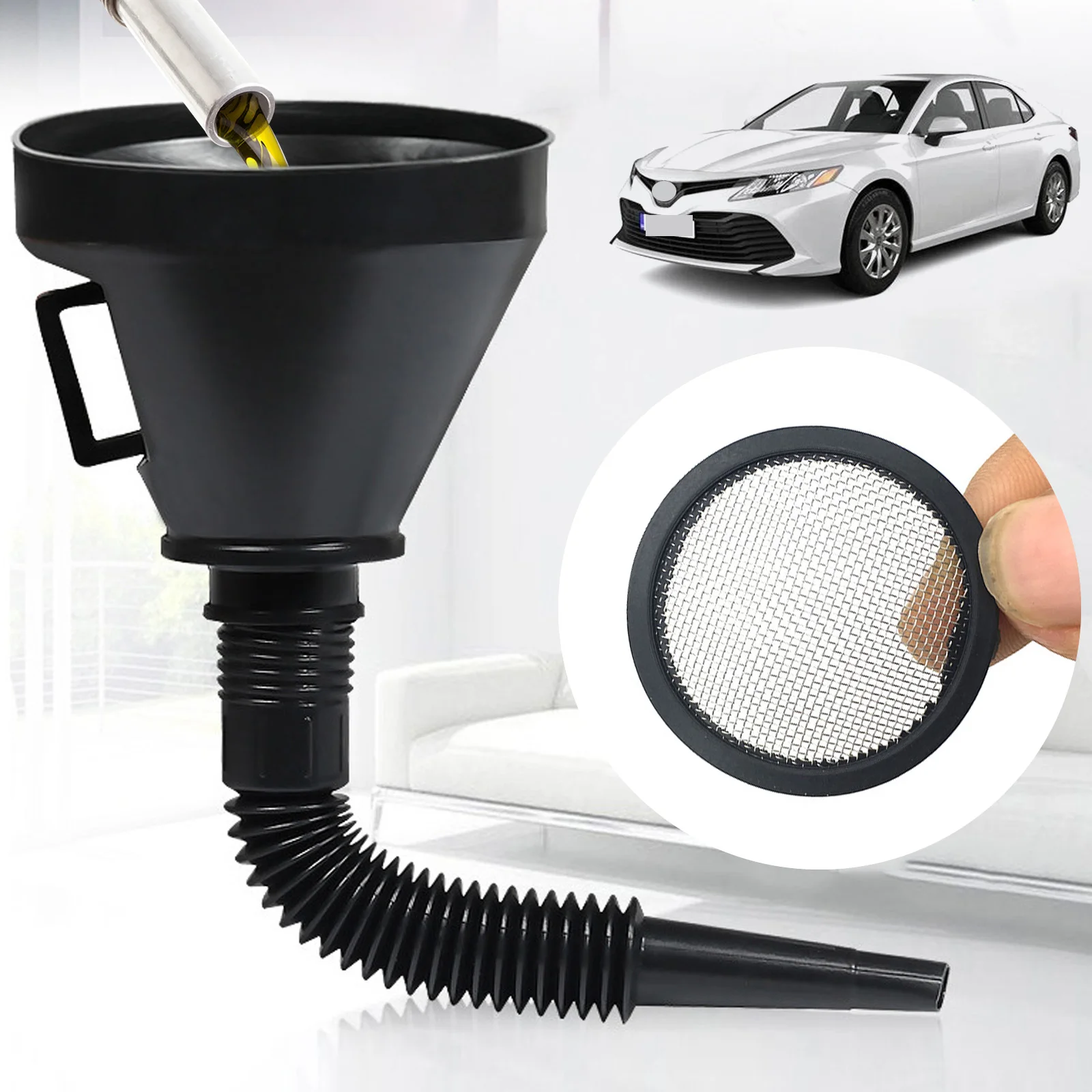 

2-In-1 Refueling Funnel With Strainer Can Spout For Oil Water Fuel Petrol Diesel Gasoline For Auto Car Motorcycle Bike Truck ATV