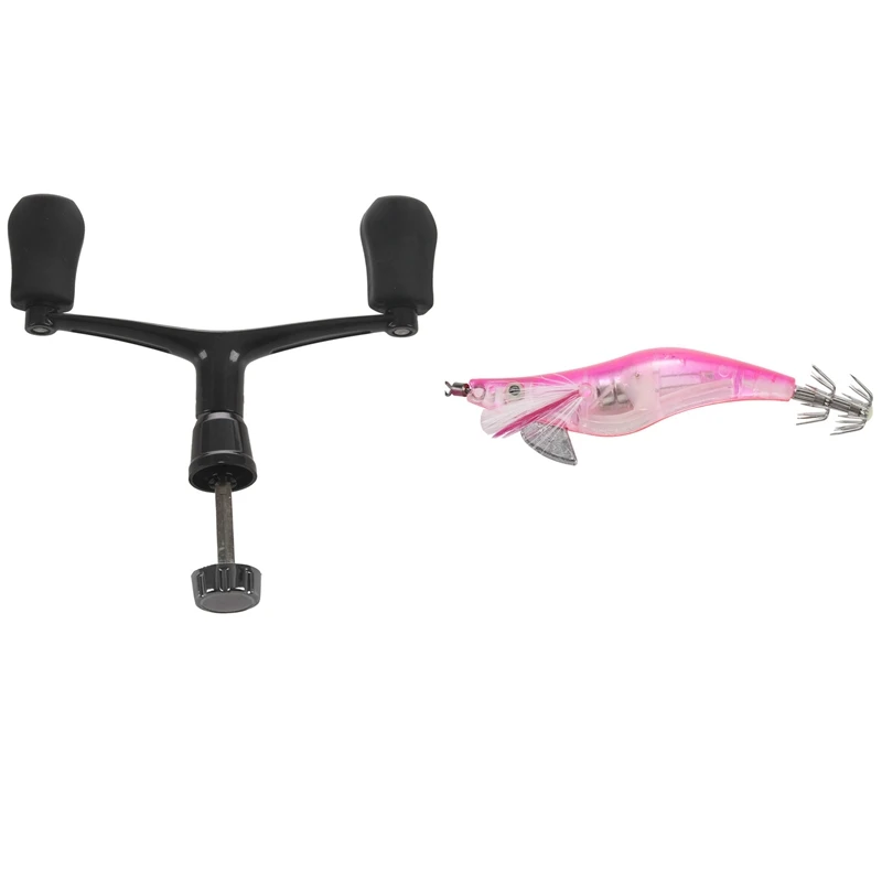 

1Pcs Rose Red Flash Light 10Cm Minnow Squid Jig Shrimp Bait & 1 Pcs Fishing Handle Reel Double Knob Fish Wheel Handle
