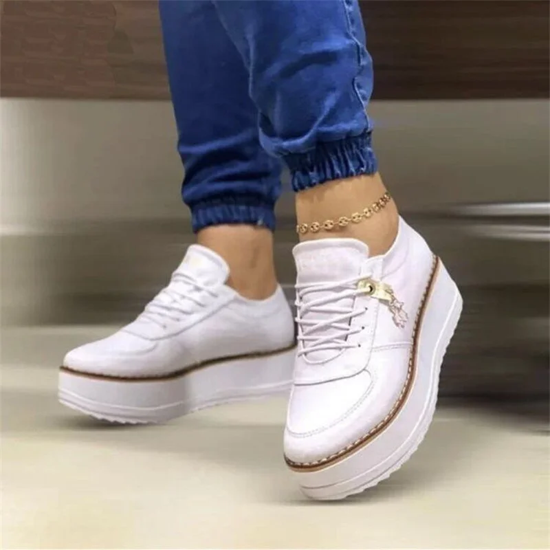 Fashion Trend Versatile Platform Sneakers Ladies Comfortable Vulcanized Shoes PU High Heel Casual Shoes 2022 Zapatos Mujer
