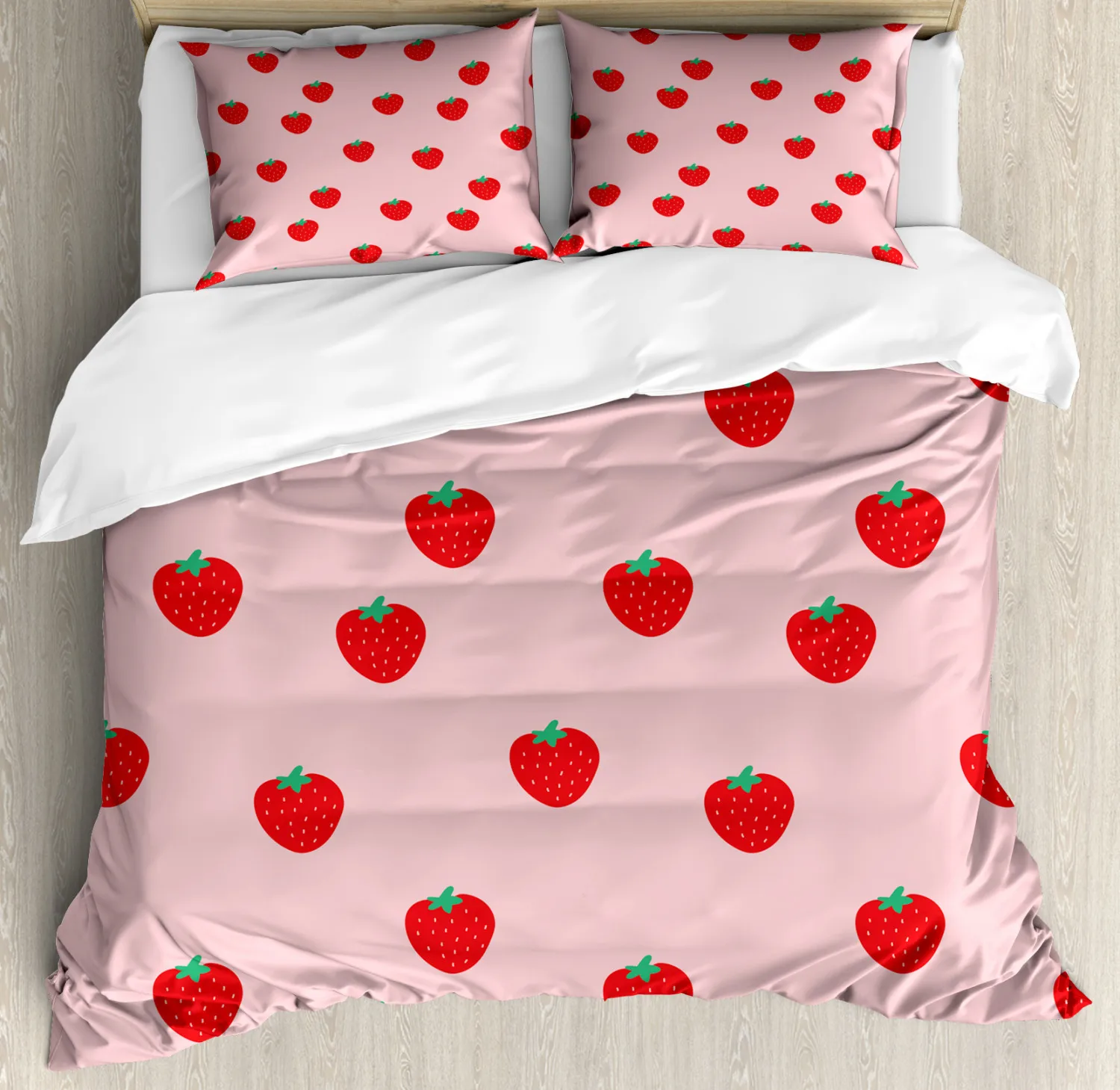 

Fruit Duvet Cover King/Queen/Full Size Summer Organic Strawberry Fruits Quilt CoverTeen Girls Lovely Polyester Bedding Set Pink