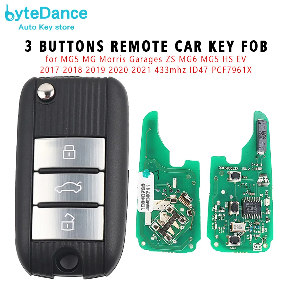 

Genuine 3 Buttons Remote Car Key Fob for MG5 MG Morris Garages ZS MG6 MG5 HS EV 2017 2018 2019 2020 2021 433mhz ID47 PCF7961X