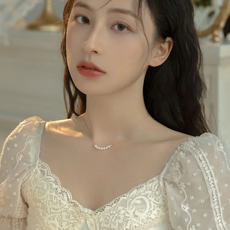 Draweye Pearls Necklaces for Women Simple Elegant Summer Korean Fashion Jewelry Ins New Vintage Simple Pendant Necklace