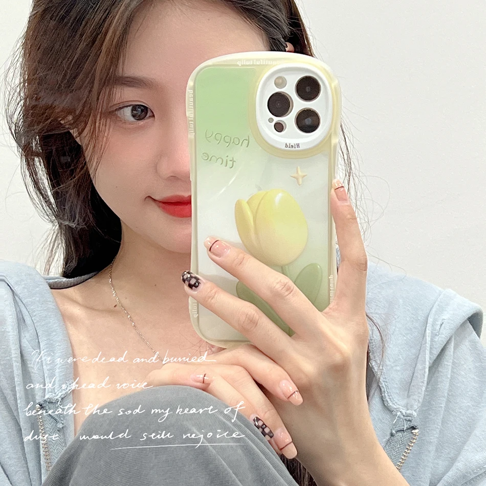 

For iPhone 13 Cute ins Yellow Tulip Phone Case For iPhone 12 11 Pro Max X XR XS Max Small Waist TwoIn One Soft TPU Cover