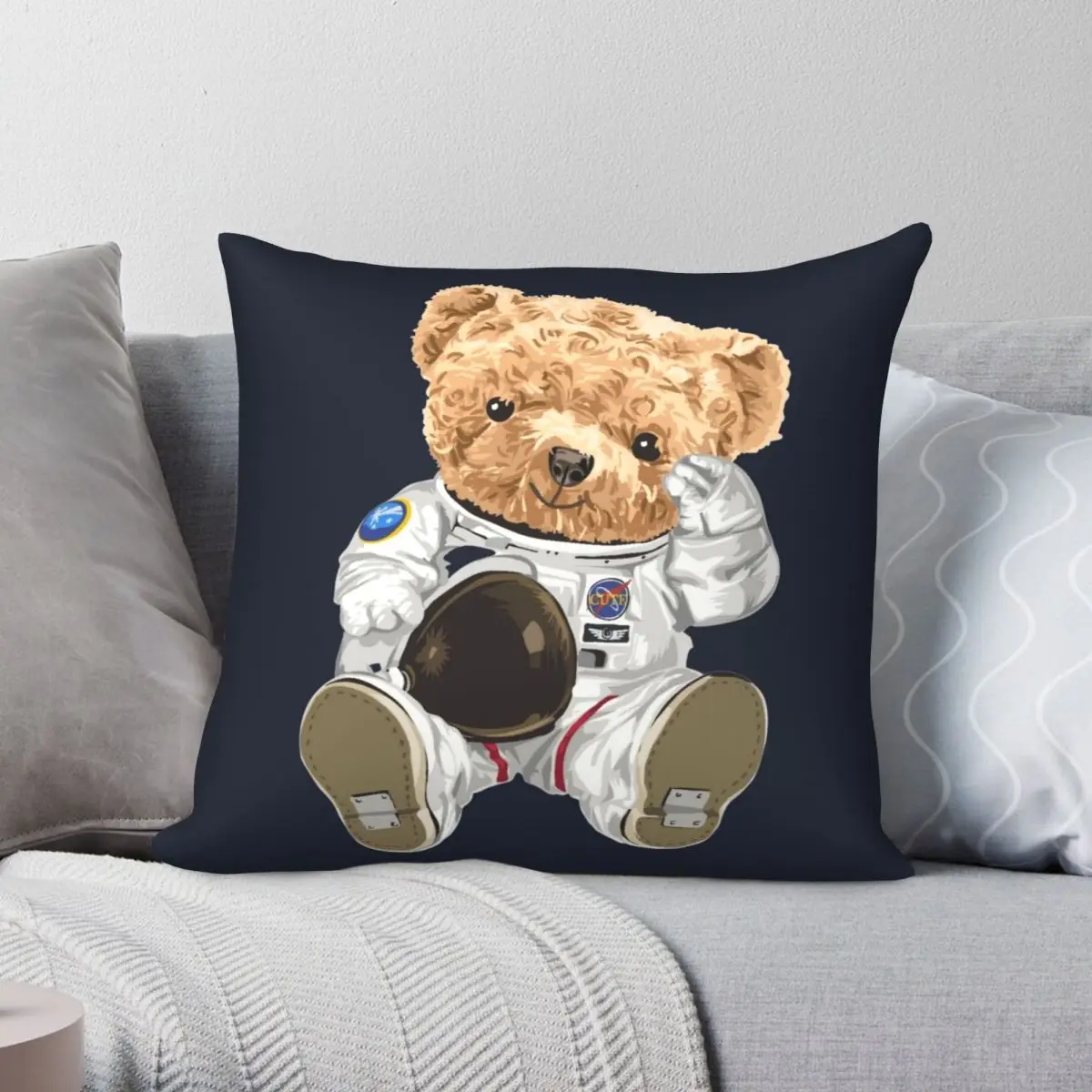 

Симпатичный наволочка с астронавтом и медведем, наволочка из полиэстера, льна, бархата, креативный декоративный чехол с молнией, наволочка ...