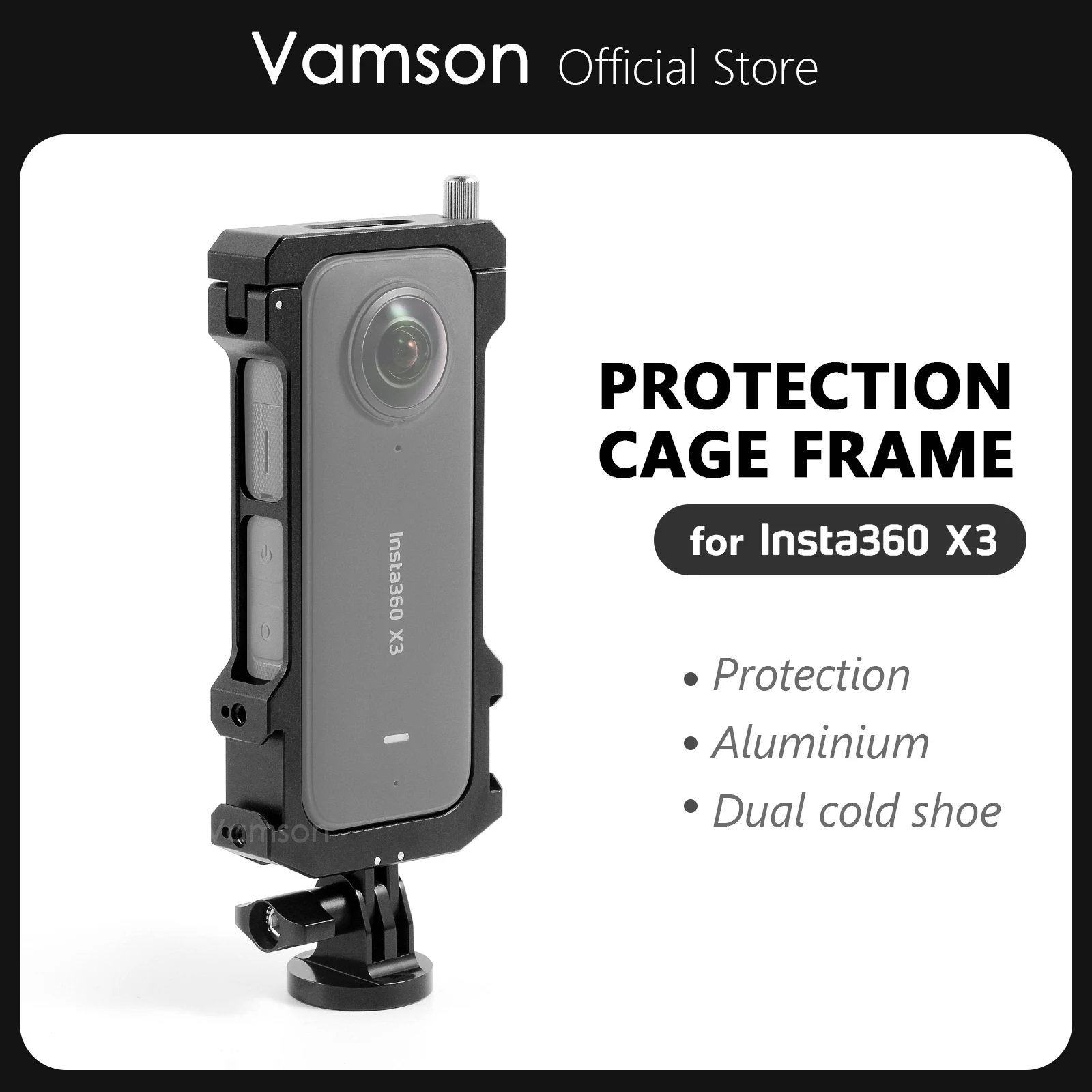 

Vamson for Insta360 X3 Aluminum Alloy Protective Frame Double Cold Shoe Border Case for Insta360 X3 Action Camera Accessories