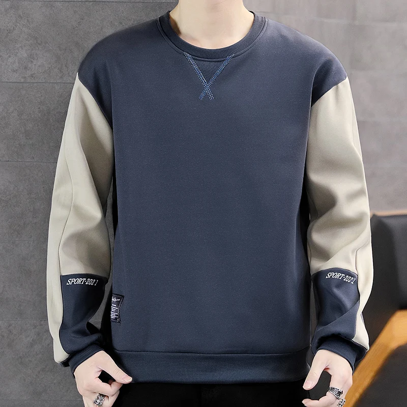 

M-5XL ! Spring and Autumn New Men's Casual Solid Color Large Size Pullover Sweatshirts Slim Stitching Bottoming Shirt