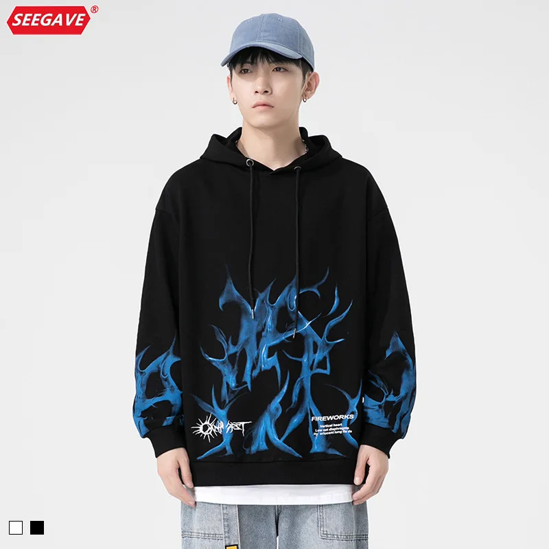 

Hooded Sweater for Men2022Spring and Autumn New Flame Printing Japanese Fashion BrandinsLoose National Fashion Hoodie Coat