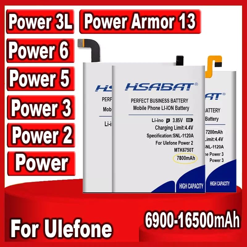 

2023New HSABAT 6900mAh-16500mAh V546597P H91114GYY034786 Battery for Ulefone Power 3 3S 3L Armor 13 Power 5 Power 2 Power II Pow