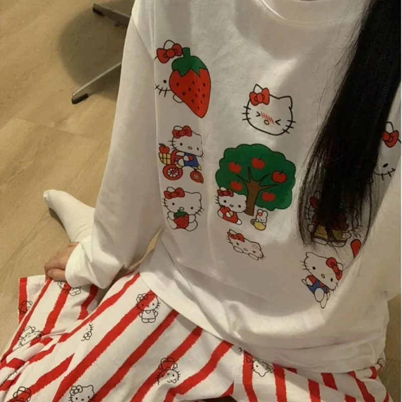 Женская Осенняя Пижама повседневные контрастные полосатые брюки милый