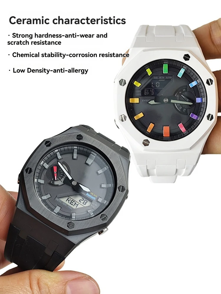 Фото Улучшенный мод-кит GA2100 для Casio G-SHOCK |   Керамический безель и мягкий ремешок из фторкаучука |   Прочный мужской корпус для часов + набор ремешков для самостоятельной сборки №3