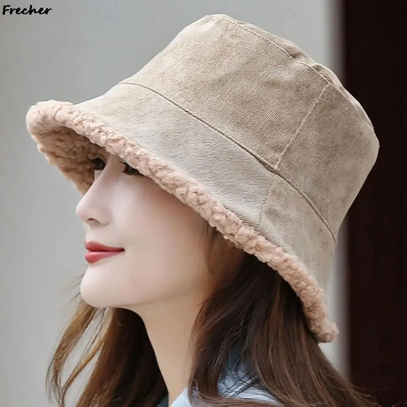 

Двусторонняя Панама из искусственного меха, женская зимняя флисовая шапка, теплая уличная Панама из ягненка, модная женская ветрозащитная ...