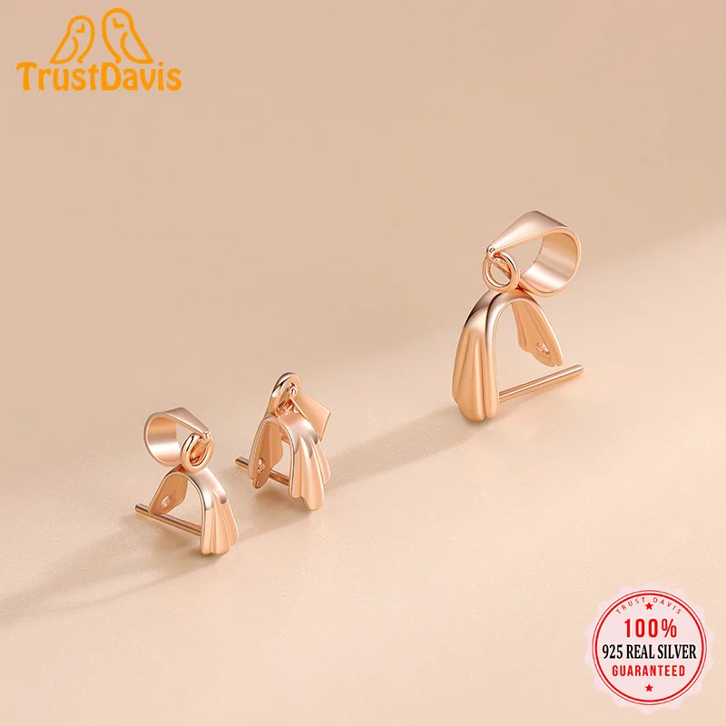 

TrustDavis Real 925 Sterling Silver Long Needle Lace Jade Clip DIY Jewelry Accessories K-gold Plated Pendant Buckle DZ756