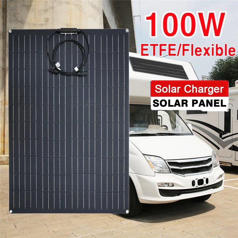 

Solar Panel 100W ETFE PET Flexible Solar for Family Camping PV Single Crystal Panel Portable Power System Charger Set