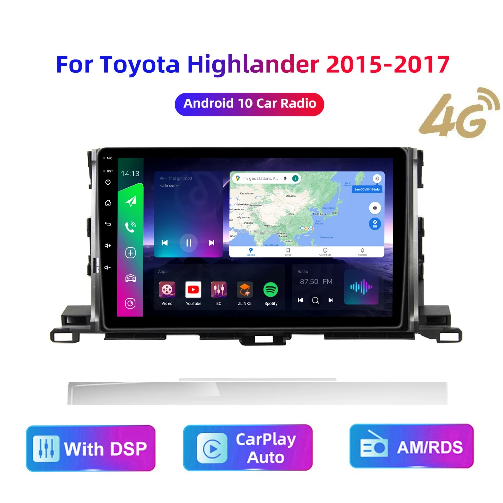 

Головное устройство HD мультимедийное автомобильное стерео радио Android видео GPS Carplay 4G AM/RDS/DSP для Toyota Highlander 2015-2017