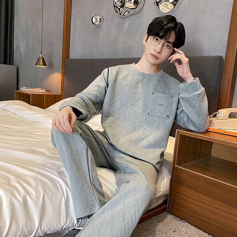 

QUHENG Men's Pajamas Autumn Winter Cotton Pijamas Set 2022 New Warm Cartoon Long Sleeve Women Man Loose Casual Sleepwear Suit