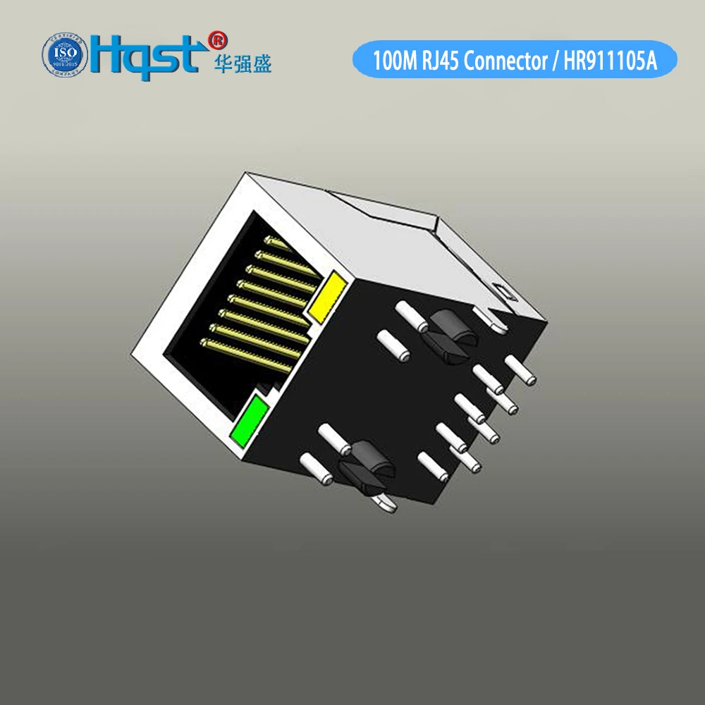 H1159A01A/HR911105A RJ45 гнездовой разъем 1 порт Tab Up 100 Base-T 8p8c Cat5 SMT с желтым/зеленым