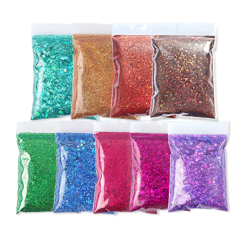 19pcs/Set Mixed Hexagon Chunky Glitter Resin Filling Holographic Glitter Bulk 50g Sequins Filler For Epoxy Resin Accessories DIY