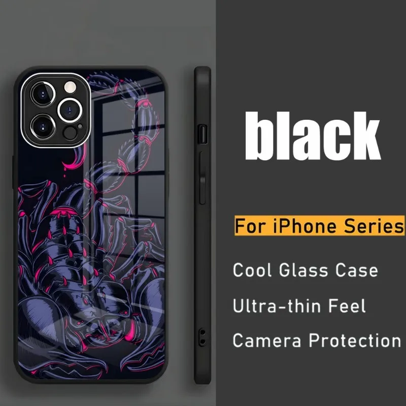

Черный чехол Скорпион для телефона 2023 Новинка для IPhone 14 Pro 13 11 12 XR XS MAX 7 8 X Plus 13 чехлы из закаленного стекла