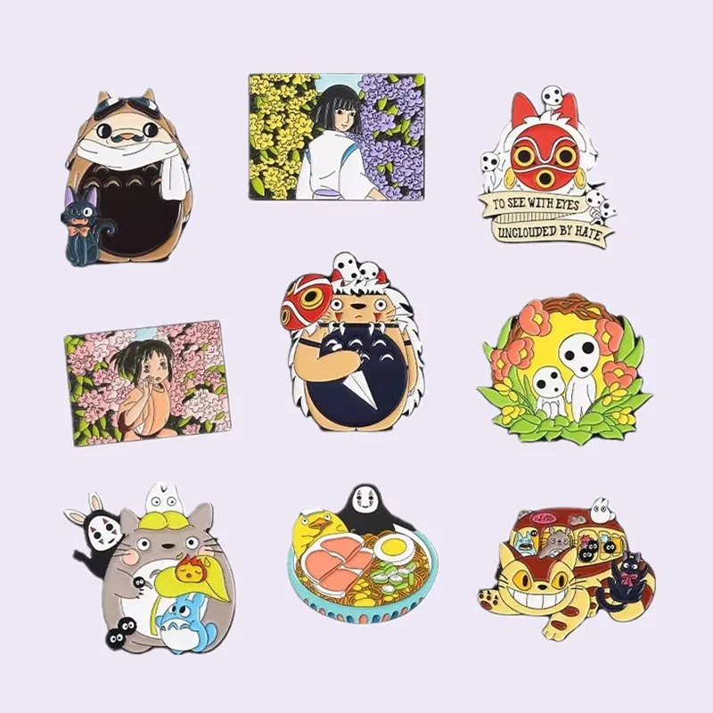 

Японские эмалированные булавки с персонажами аниме, персонажи мультфильмов, без лица, мужской Тоторо, животные, искусственные броши, сумки, ...