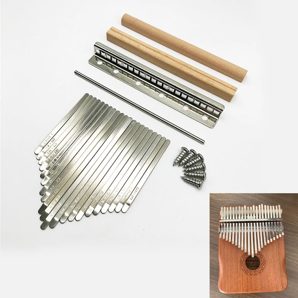 

DIY Kalimba Tines 21 Key Set With Tuning Hammer 21 Tones Finger Piano Thumb Manganese Steel + Solid Wood