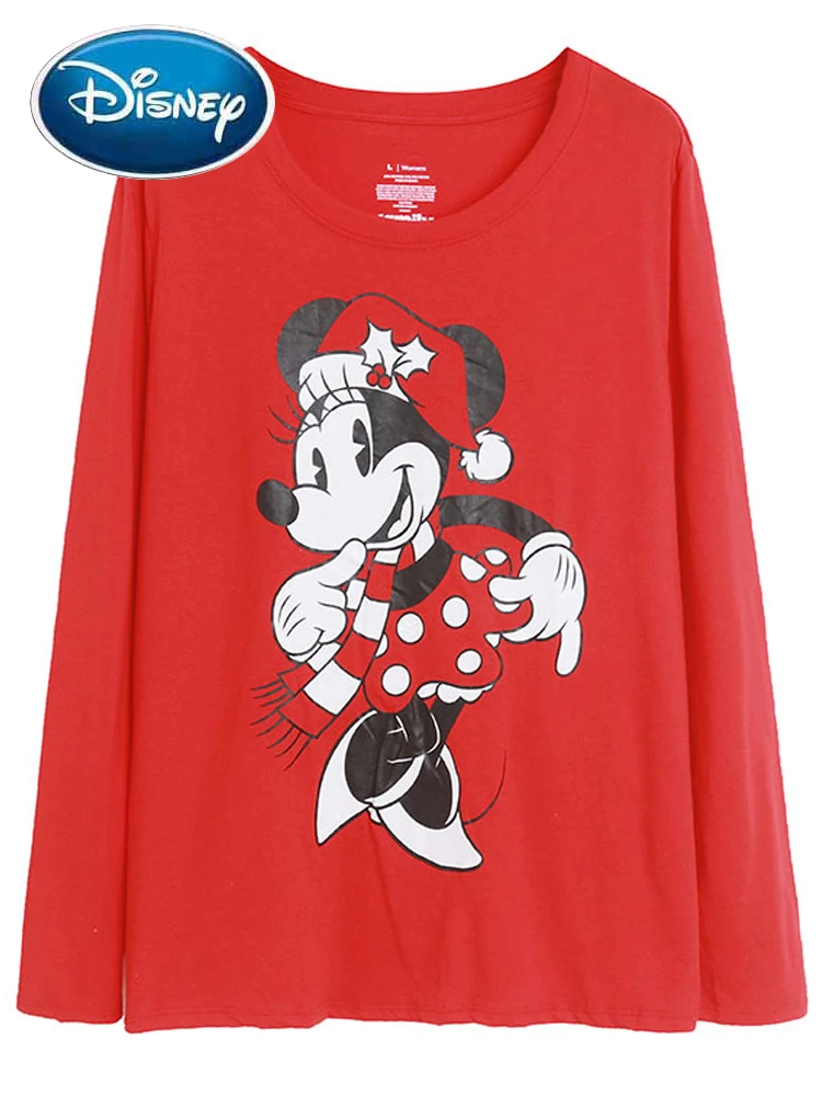 

Disney Sweatshirt Fashion Mickey Minnie Mouse Merry Christmas Cartoon Print Women Long Sleeve T-Shirt O-Neck Pullover Jumper Top