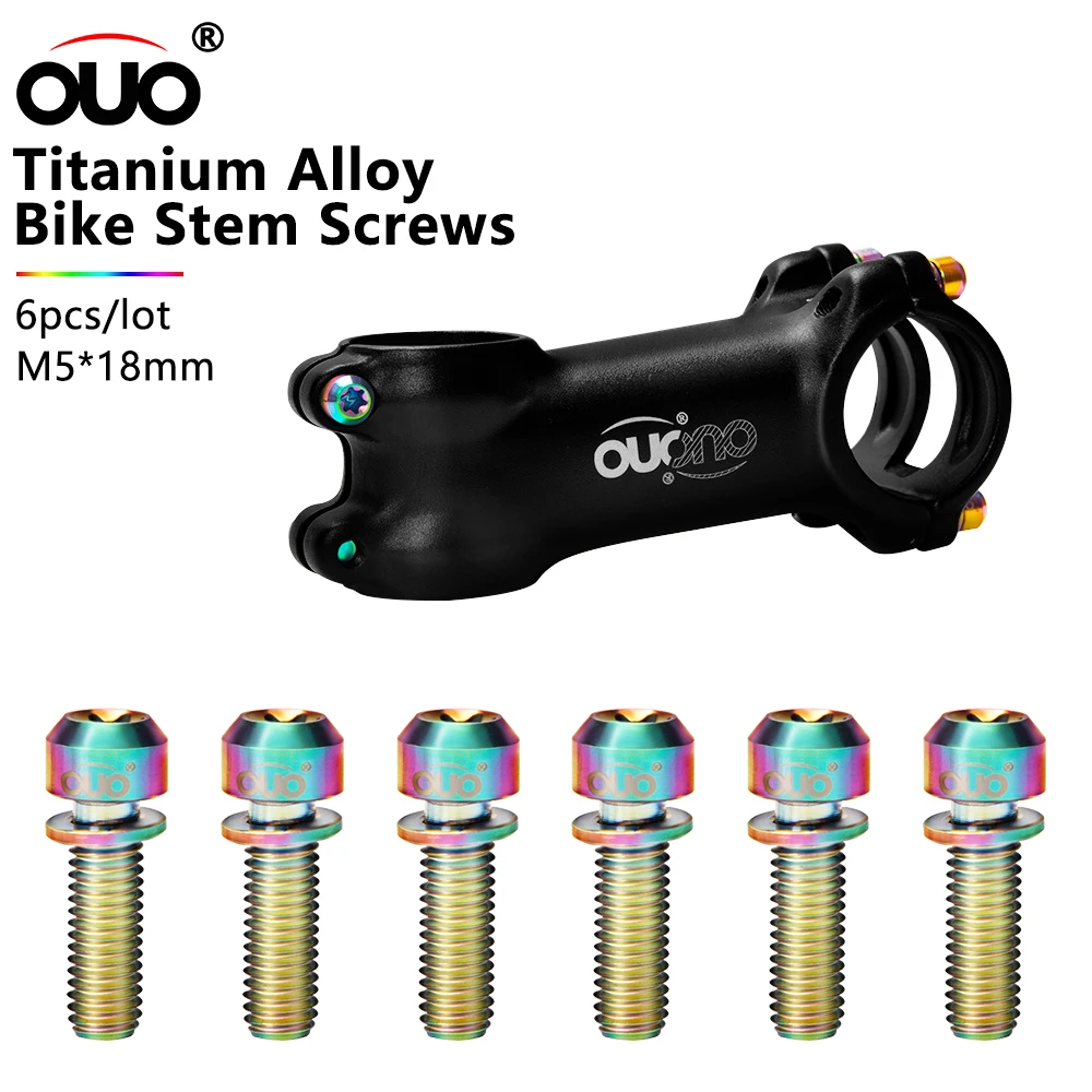 

Винты OUO M5X18 мм для велосипедного стержня, Сверхлегкий крепежный винт для руля из настоящего титанового сплава, 1,8 г, с шайбой, 6 шт.