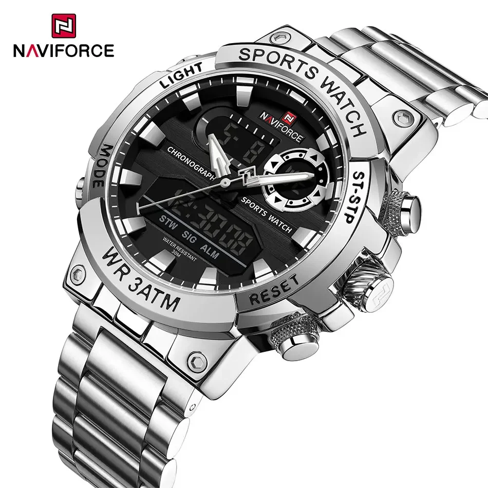 NAVIFORCE мужские часы модные спортивные с ремешком из нержавеющей стали секундомер