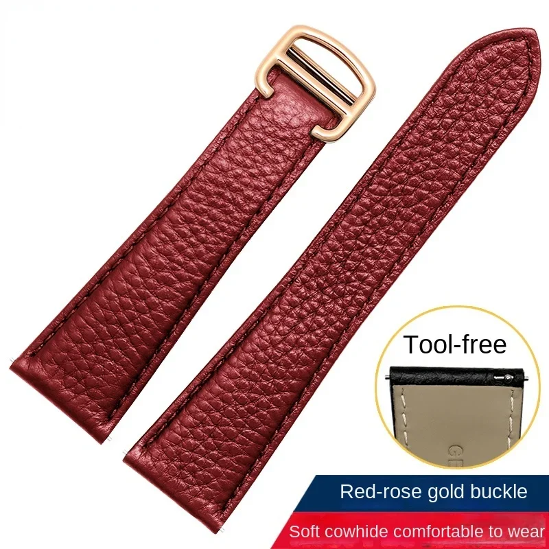 Фото Ремешок из натуральной кожи для Cartier Tank London Solo Lychee из текстурированной воловьей кожи, мужской и женский ремешок 17 20 22 23 24 25 мм №1