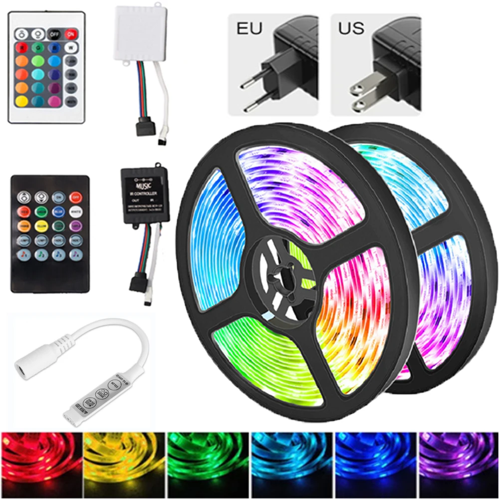 5-20M 5050 RGB 12V Led Strip Lights IR Control with Bluetooth Music Sync Atmosphere Room TV Backlight Decoration