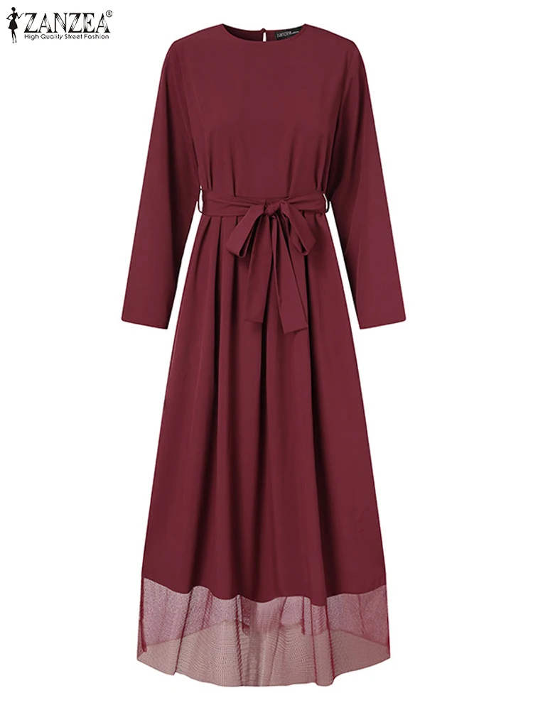 ZANZEA элегантный исламский хиджаб с круглым вырезом Абая женские халаты длинным