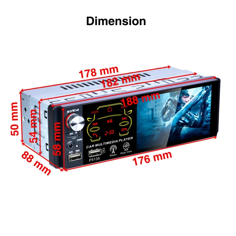 Автомагнитола 1 Din P5135 с сенсорным экраном 4 дюйма и поддержкой микрофона камеры