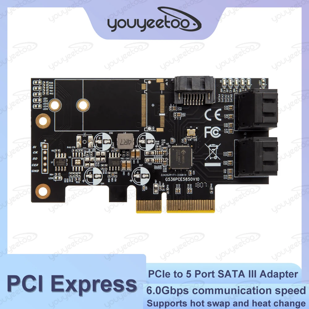 Фото Адаптер PCIe на 5-портовый SATA III JMB585 Чипсет ZimaBoard Материнская плата расширения частного облака №1