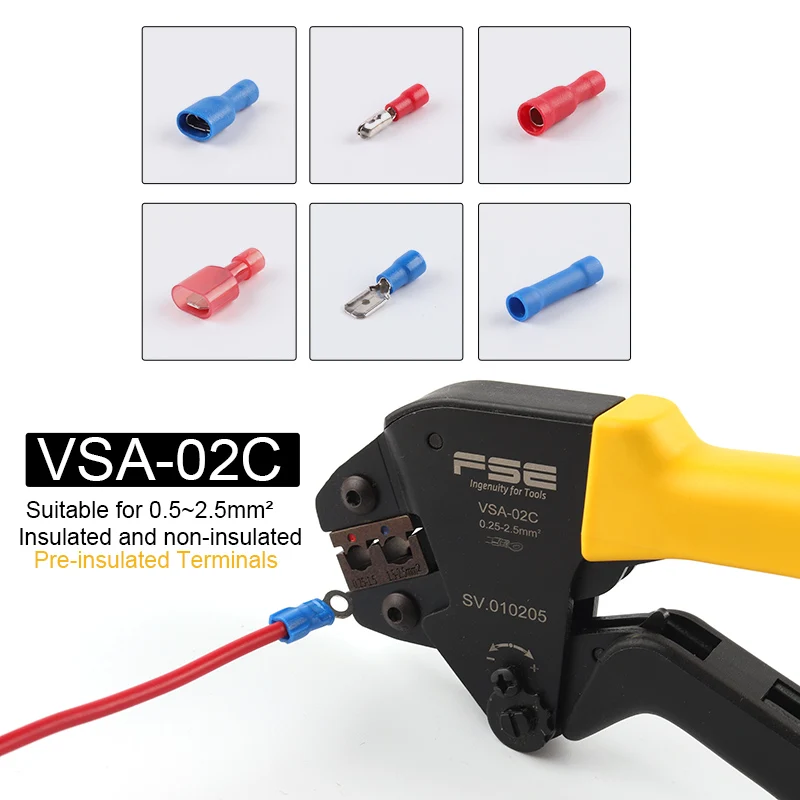 Обжимные мини-инструменты ручные плоскогубцы, неизолированные клеммы 20-13AWG 0,25-2, 5 мм2, стандартные обжимные плоскогубцы