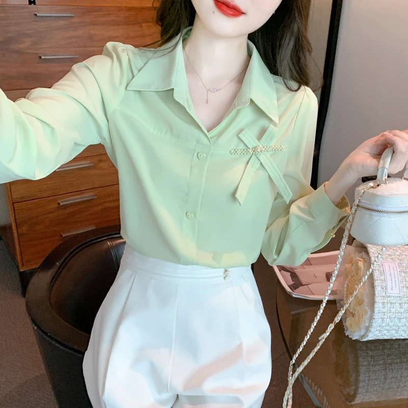 Новая модная повседневная женская рубашка с длинным рукавом и отложным