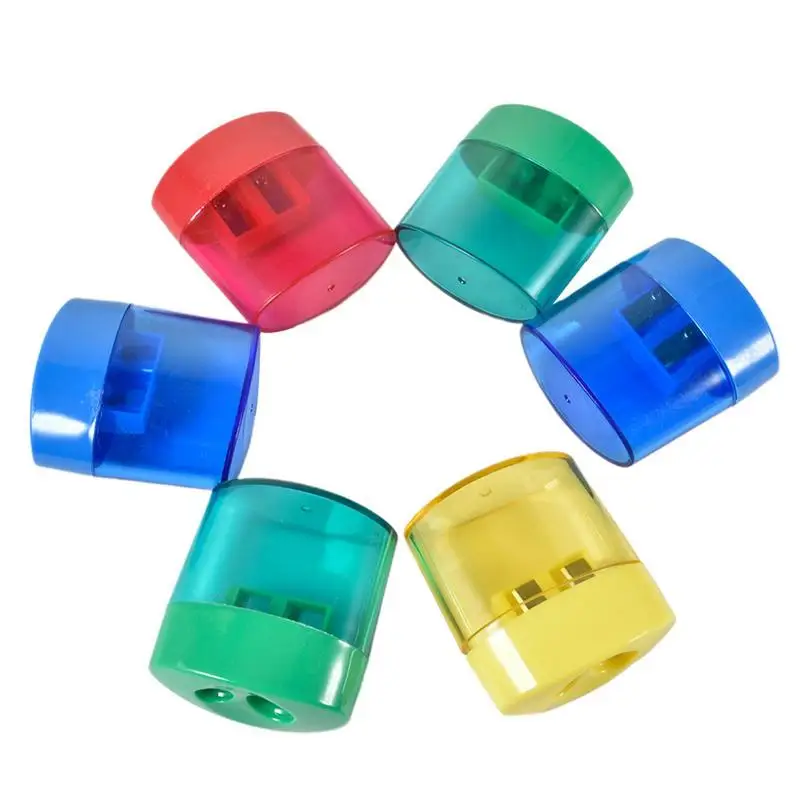 

Compact Pencil Sharpener 6pcs Double Hole Pencil Sharpener With Trash Can Handheld Small Pencil Sharpener For Colored Pencils