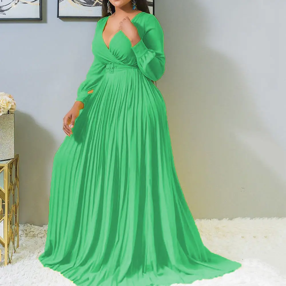 Women Elegent Long Plus Size Dresses Sexy Deep V-neck Long Sleeve Maxi Dress Fashion Party Maxi Dresses 5XL