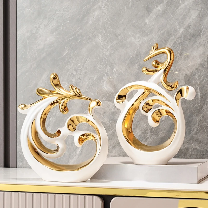 

European Abstract Phoenix Ceramic Statue Ornaments Cafe Table Figurines Crafts Fengshui Home Room Desktop Sculpture Decoration