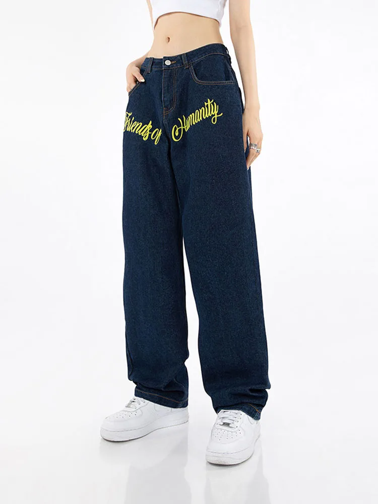 

Женские джинсы с принтом в стиле Харадзюку, свободные прямые брюки в стиле панк, уличные Джоггеры в стиле ретро, женские джинсовые брюки с ши...