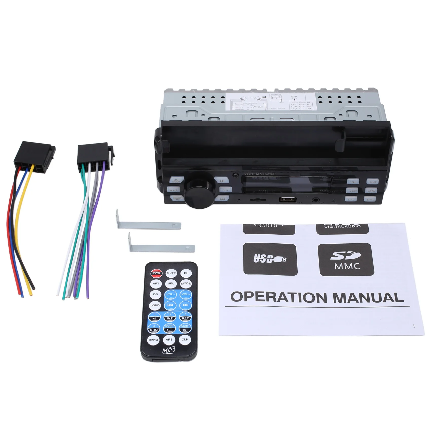 

1 Din Car Radio Autoradio Bluetooth 12V Car Audio Player Mp3 FM Radio Music USB/SD with in Dash AUX Input with Holder