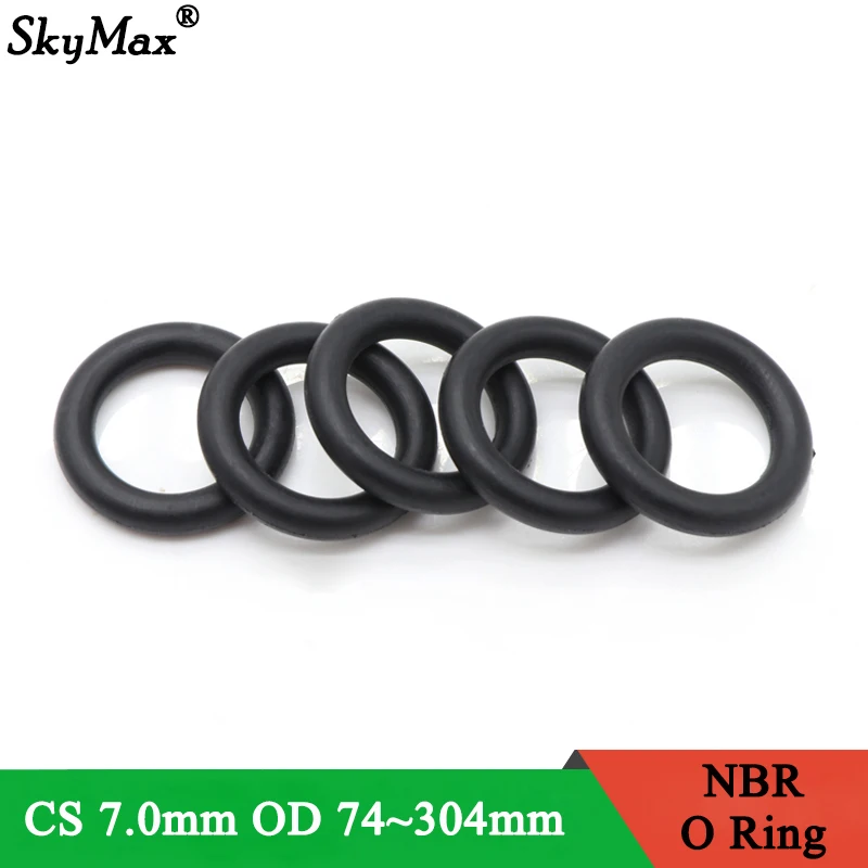 

5pcs NBR O Ring Seal Gasket Thickness CS 7mm OD 74~304mm Nitrile Butadiene Rubber Spacer Oil Resistance Washer Round Shape Black