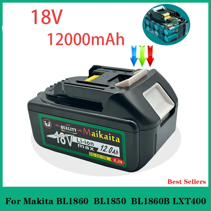 

100% originalMakita 18V 12000Mah 12.0Ah rechargeable power tool battery with LED 18650 lithium-ion replacement LXT BL1860B
