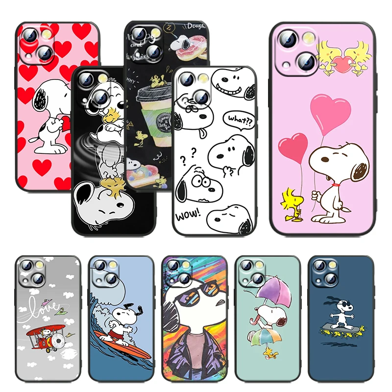 

Snoopy print For Apple iPhone 11 12 13 Max Mini 5 6 7 8 X XR XS Pro Plus Black luxury Silicone Soft Cover Funda Phone Case Capa