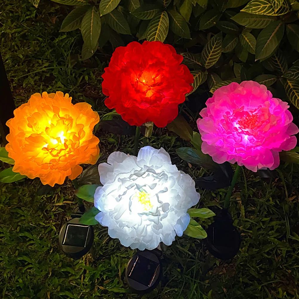 

Solar LED Peony Flower Light Waterproof Outdoor Patio Garden Lawn Path Yard Landscape Pathway Decoration Lamps
