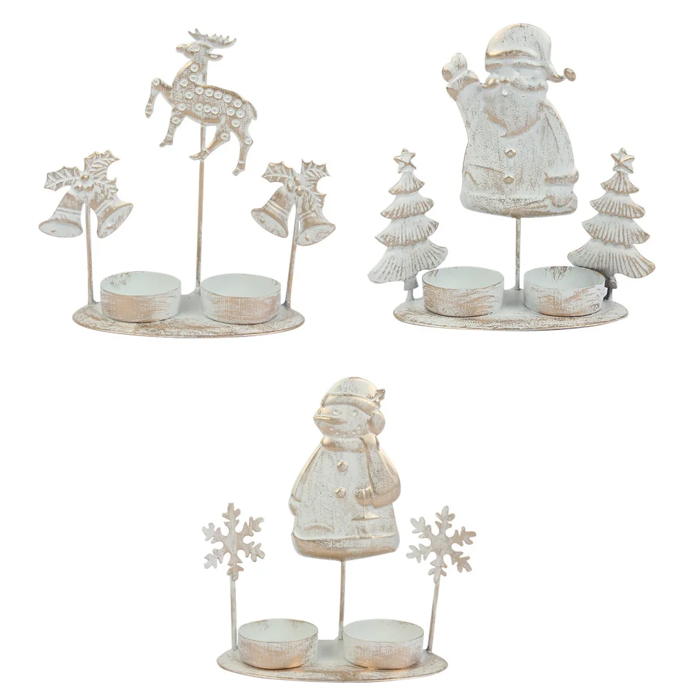 

Holder Christmasreindeer Dinner Candlestick Party Claus Santa Stand Decor Table Centerpiece Light Tea Figurine Metal Snowman
