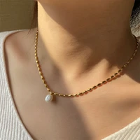 fashionable natural freshwater pearl necklace womens design sense niche wear pearl pendant necklace