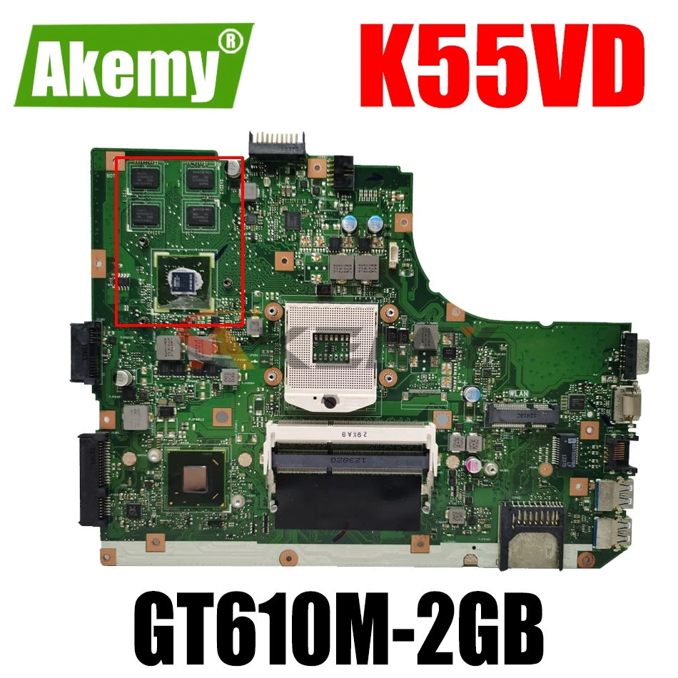 

AKEMY K55VD Laptop Motherboard For ASUS A55VD A55V F55VD K55V Original Mainboard HM76 GT610M-2GB Support For I3 I5 CPU
